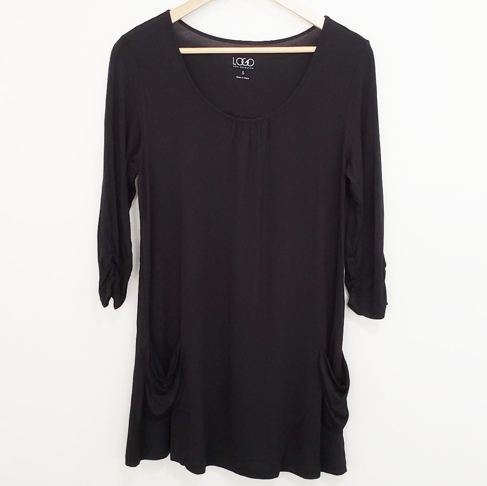 LOGO Lori Goldstein Black Tee With 3/4 Sleeves